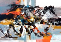 Shan Amrohvi, 30 x 42 inch, Oil on Canvas, Horse Painting, AC-SA-164